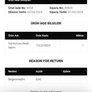 Class Üniforma Class Uniforma İade Süreci