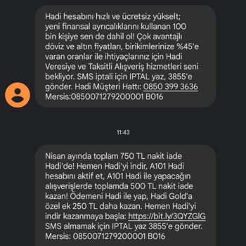 Hadi - TOMBANK Hadi Markası İptal Etmeme Rağmen SMS Göndermeye Devam Ediyor.