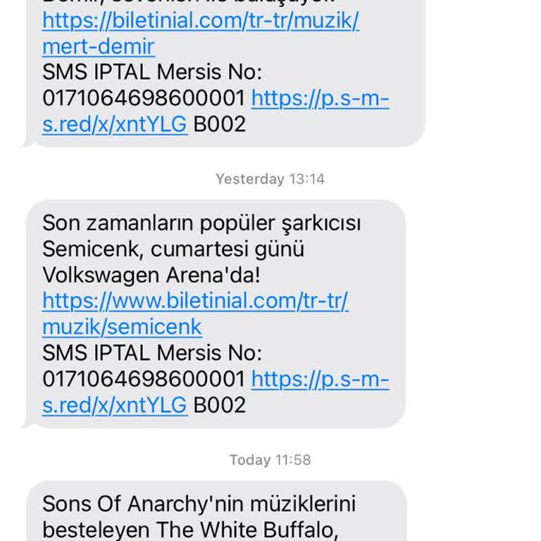 Biletinial İptal Olmayan SMS
