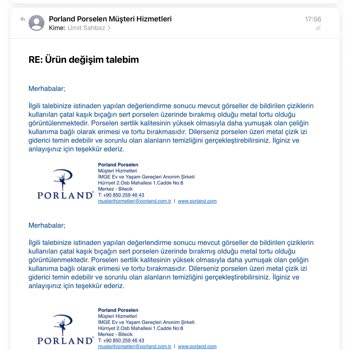 Porland Yemek Takımımdaki Çizikler