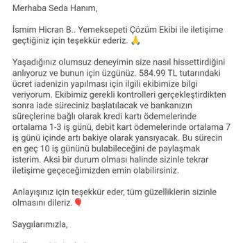 Yemek Sepeti Ücret İadesi Yapmıyor!