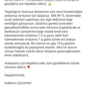 Yemek Sepeti Ücret İadesi Yapmıyor!