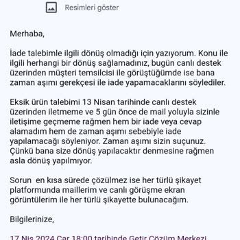 GetirÇarşı Getir İade Yapmıyor Ve İletişim Kurmuyor