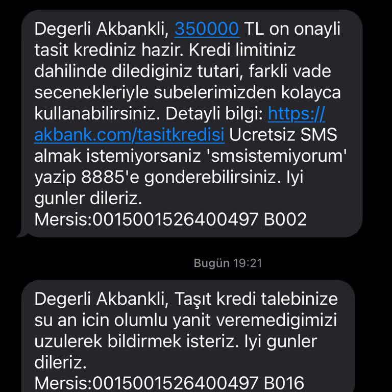 Akbank Teklif Edilen Kredinin Tahsis Edilmemesi