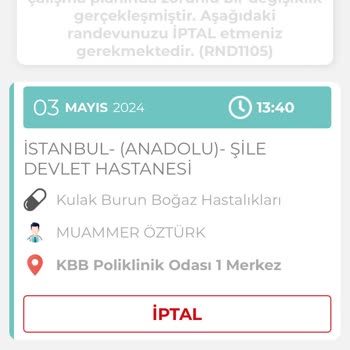 Şile Devlet Hastanesi Sürekli Randevu İptali