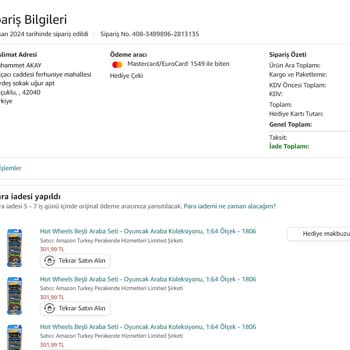 Amazon Teslim Almadığım İade Olan Ürünün Bedelini İade Etmiyor.