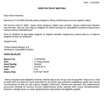 Garanti Bankası Sıfır Faizli İhtiyaç Kredisi
