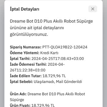 Eptt AVM Harika Mağaza Robot Süpürge Siparişimi İptal Etti