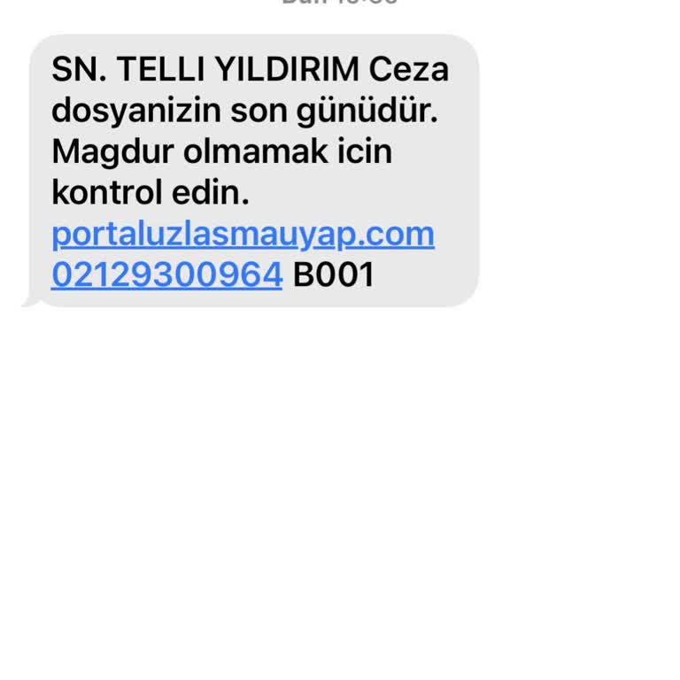 ERESTA (SMS) Eresta'den Gelen Hukuki Ceza İle İlgili Yanıltıcı Mesaj