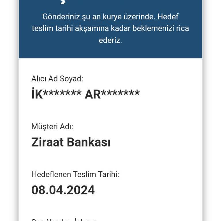 Ziraat Bankası Kart Kargosu Gönderimi