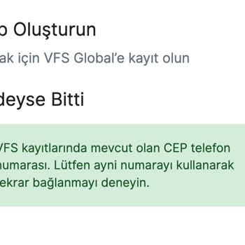 VFS Global Belçika Hesaba Giriş Yapamıyorum/E-posta Kayıtlı Değil