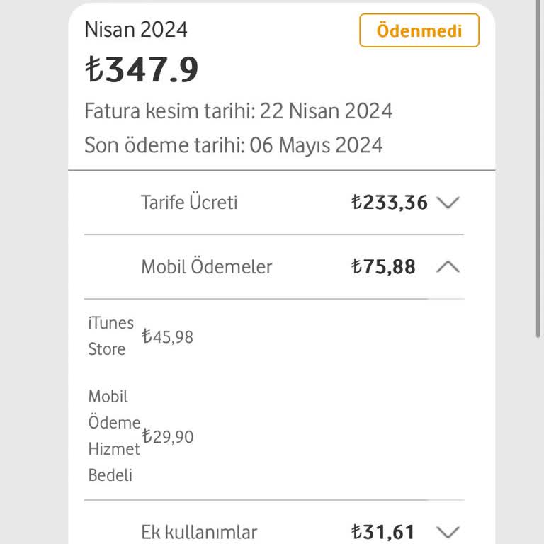 Vodafone İtunes Faturaya Ek Ücret Yansıma
