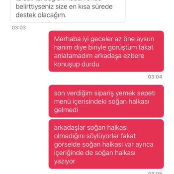 Yemek Sepeti Menü Eksik Sipariş