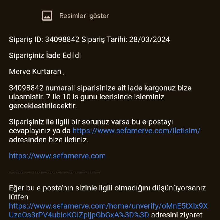 Sefamerve Para İademi Göndermiyor