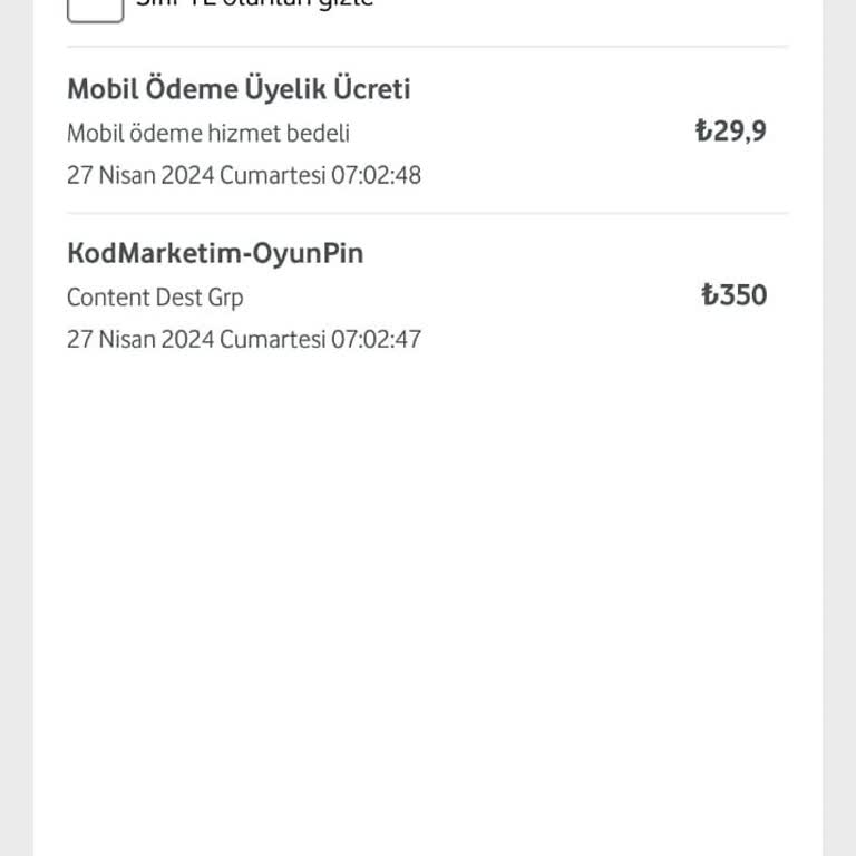 Vodafone Bilgim Dışında Oyun Üyeliği