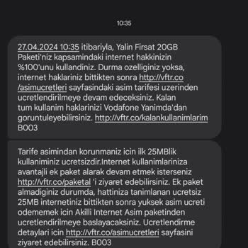 Vodafone Tarife Bitmeden Aşım Ücreti Kesintisi Yapıyor