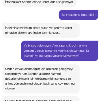 Getir Para İadesi Yapmıyor.