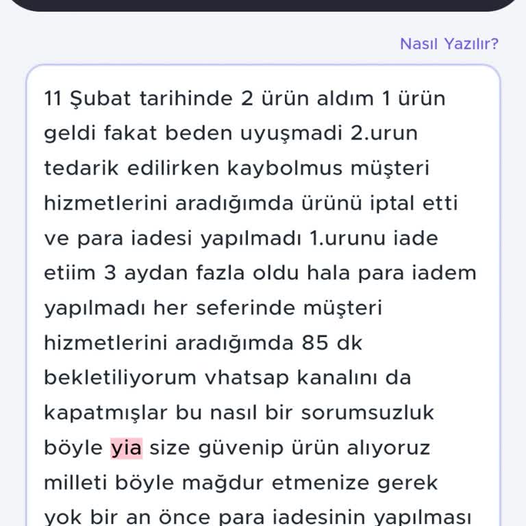 Sefamerve Para İadesi Yapılmadı