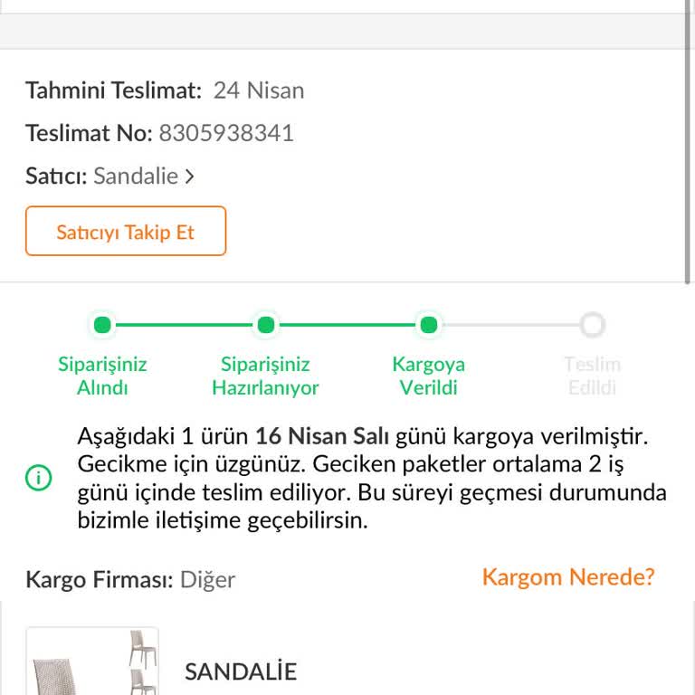 Sandalie Sandalye Siparişim Gelmedi