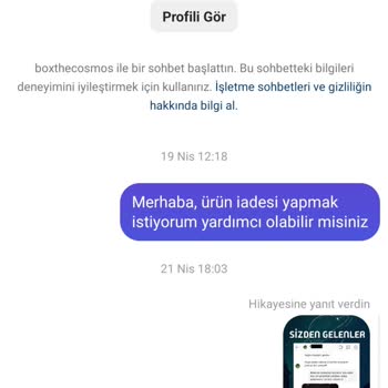 The Cosmos Box Alınan Ürünü İade Edememe