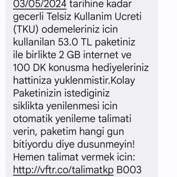 Vodafone Tkü Paketi Aldım Telsiz Kullanım Ücretim Düşmedi