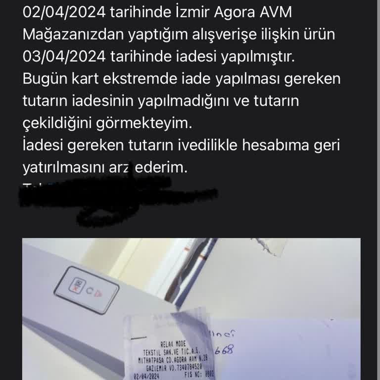 Relax Mode Ürün İade Tutarı Ödenmemesi