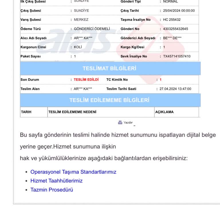 Aras Kargo Teslimat Yapmadan Teslim Edildi Görünüyor.
