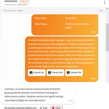 Trendyol Homebella Defolu Ürün Gönderimi Ve İade Almaması.