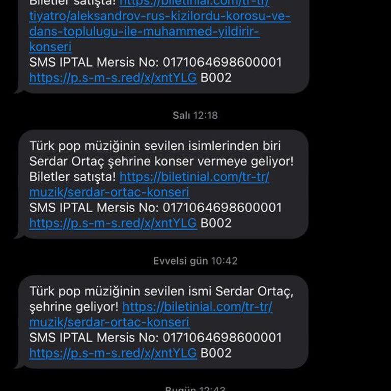 Biletinial.com İstek Dışı SMS Gönderimi