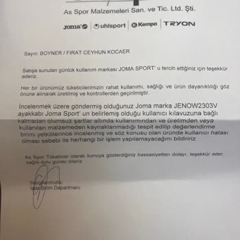 As Spor (İstanbul) Joma Marka Ayakkabı Kalitesi Hk
