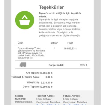 Dyson Siparişimi Bilerek Göndermedi