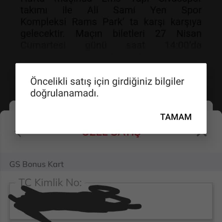 Passolig GS Bonus Kartı T. C.'yi Doğrulamıyor!