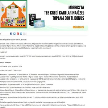 TEB Migros Kampanyası İle Verilmek İstenmeyen Bonuslar