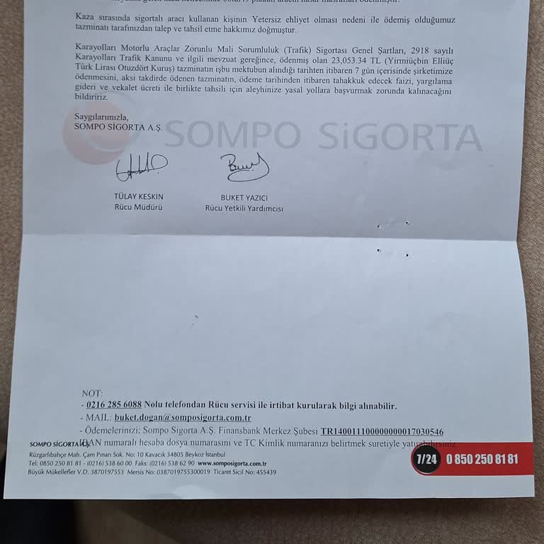 Sompo Ödemeyi Faiziyle Bize Göndermişler.!