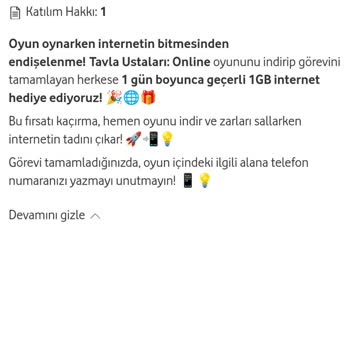 Vodafone Yanımda Uygulamasında Oyundan Yapığım İnternet Gelmedi