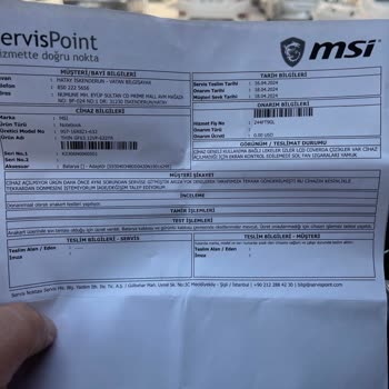 MSI Türkiye MSI Laptop Arızası