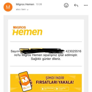 Migros Hemen Sipariş İptali