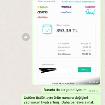 Shopier Sneakersonline İsimli Mağaza Değişimde 200 TL Ücret İstiyor
