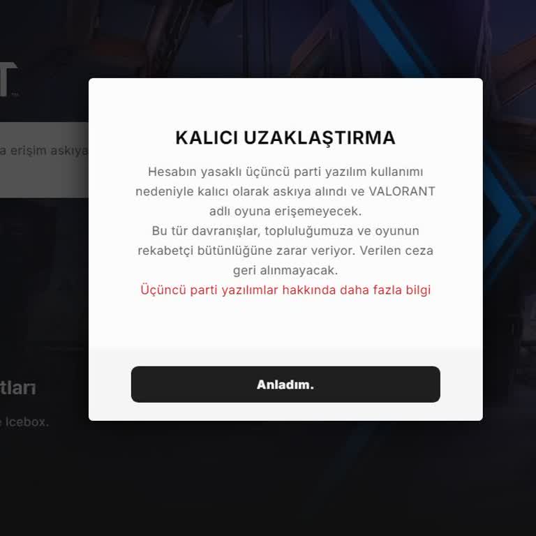 Valorant Haksız Yere 3. Parti Yazılımdan Ana Kart Banı
