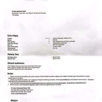 Dyson Cihazım Servisten Eksik Ve Kullanılamaz Halde Geldi