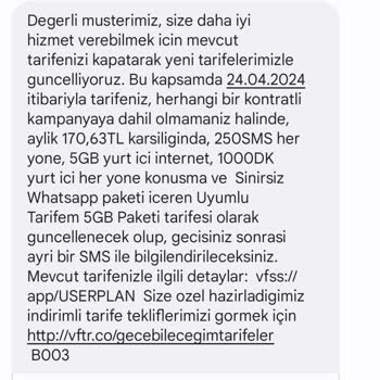 Vodafone Şahsıma Danışılmadan Yalan Beyanatla Tarife Değişikliği Yaptı