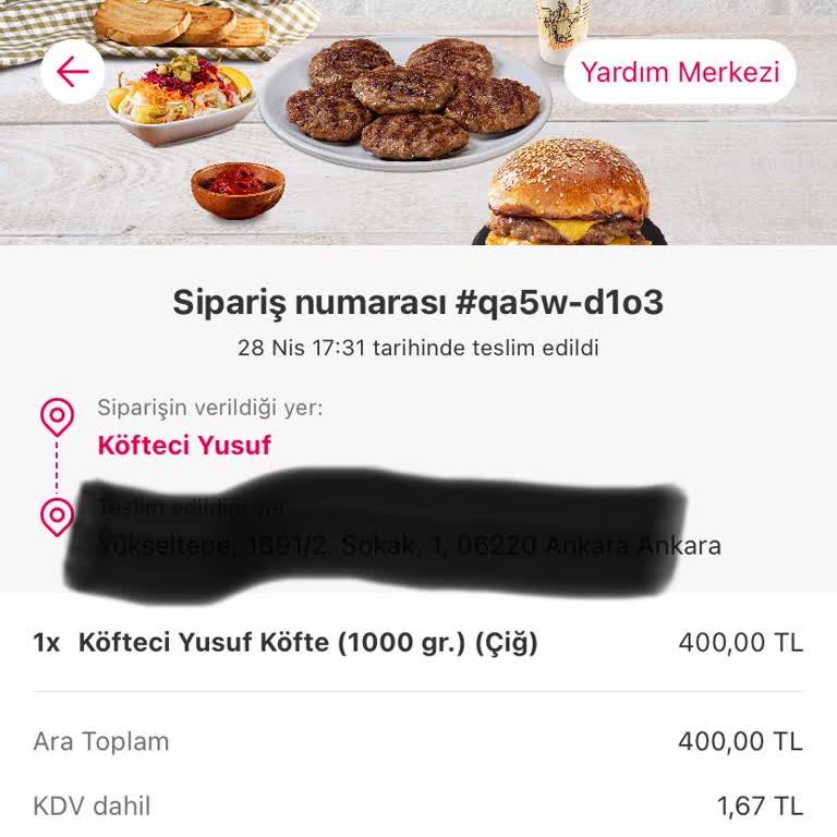 Köfteci Yusuf Yemeksepeti Kokuş Köfte Ayvalı