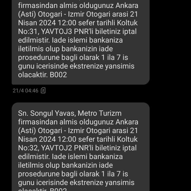 Metro Turizm Para İadesi Yapmaması