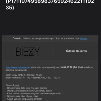 Biezy Butik Siparişi 1 Ay Oldu Teslim Etmedi Para İadesi De Yapmıyor