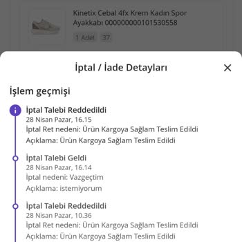 N11 FLO Magzasi İptale Red Vermesi