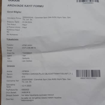 Adidas Spor Ayakkabı Ürün Hatası