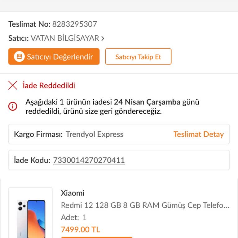 Vatan Bilgisayar Geri İadem Reddedildi