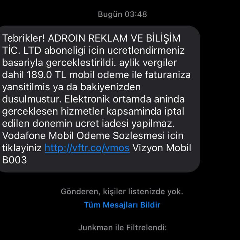 Vodafone Adroin Reklam Ve Bilişim Hizmetleri Şikayet
