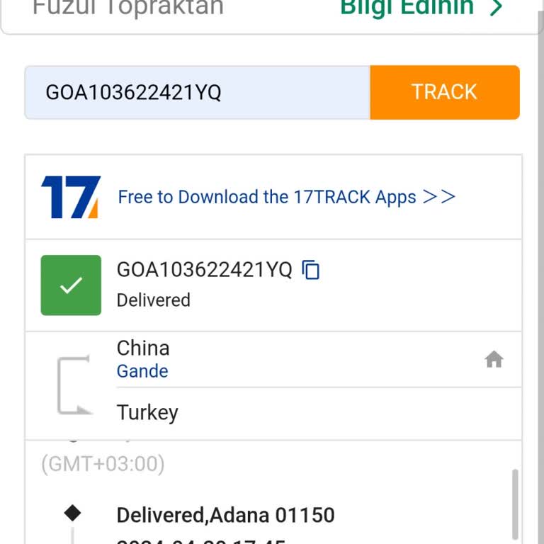 17TRACK Kargo Teslim Edilmedi