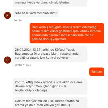 Migros Yemek-köfteci Yusuf Sipariş Teslim Edildi Gösterildi